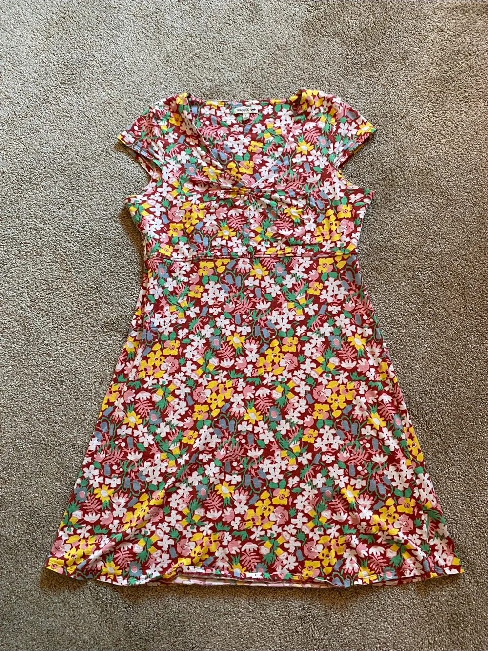 Toad&Co Red Floral Short-Sleeve Dress with Multi-Color Blooms - Picture 1 of 6